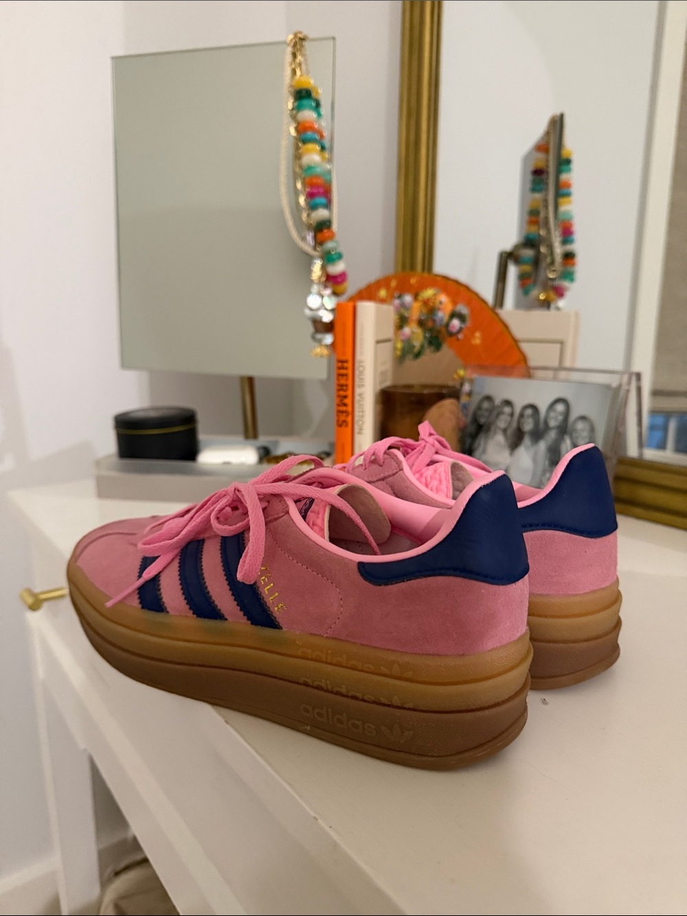 adidas Pink Suede Sneakers with Navy Accents